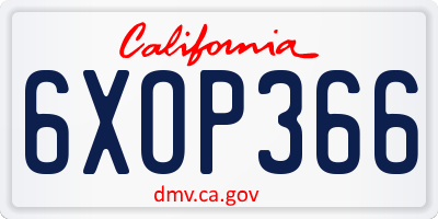 CA license plate 6XOP366