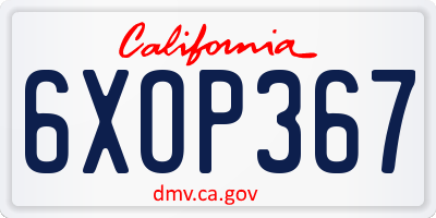 CA license plate 6XOP367