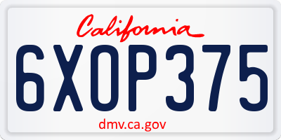 CA license plate 6XOP375