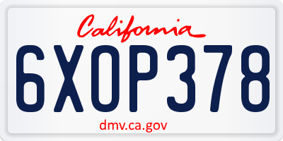 CA license plate 6XOP378