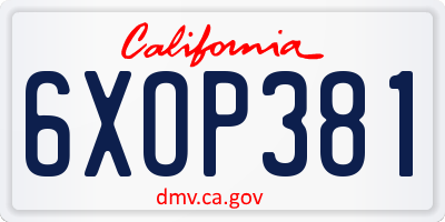 CA license plate 6XOP381