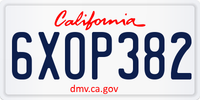 CA license plate 6XOP382