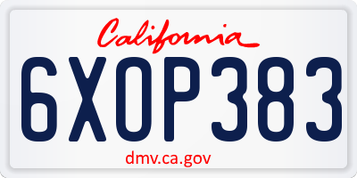 CA license plate 6XOP383