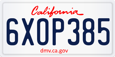 CA license plate 6XOP385