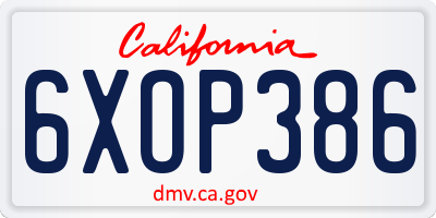 CA license plate 6XOP386