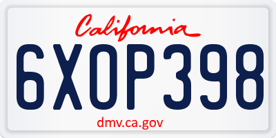 CA license plate 6XOP398