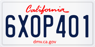 CA license plate 6XOP401