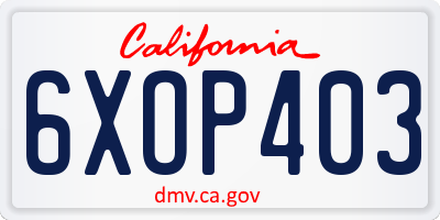 CA license plate 6XOP403