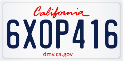 CA license plate 6XOP416