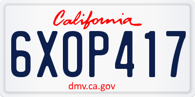 CA license plate 6XOP417