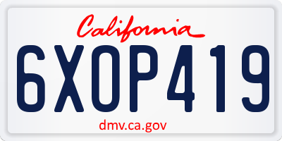 CA license plate 6XOP419