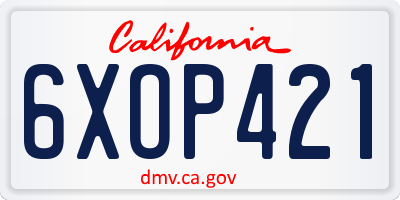 CA license plate 6XOP421