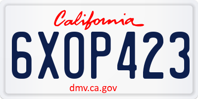 CA license plate 6XOP423