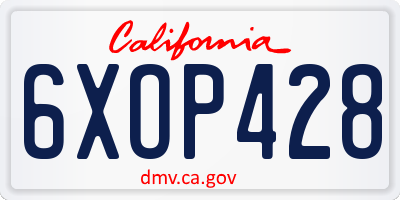 CA license plate 6XOP428