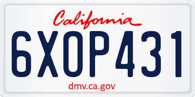 CA license plate 6XOP431
