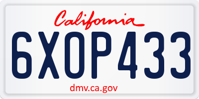 CA license plate 6XOP433