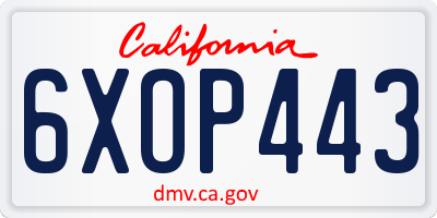 CA license plate 6XOP443