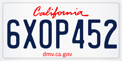 CA license plate 6XOP452