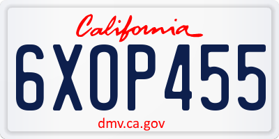 CA license plate 6XOP455