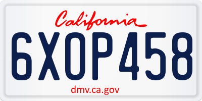 CA license plate 6XOP458