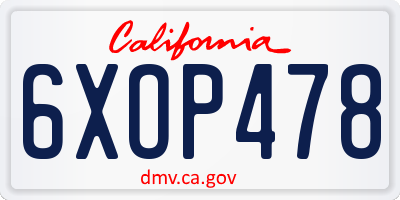 CA license plate 6XOP478