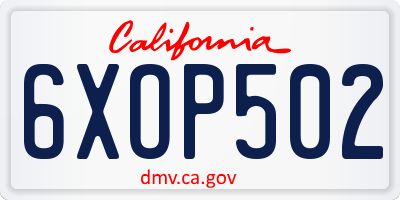 CA license plate 6XOP502
