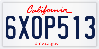 CA license plate 6XOP513