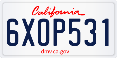 CA license plate 6XOP531
