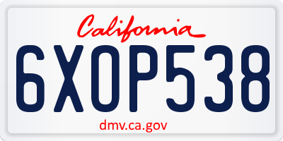 CA license plate 6XOP538