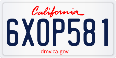 CA license plate 6XOP581