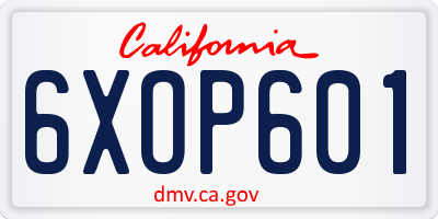 CA license plate 6XOP601