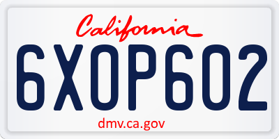 CA license plate 6XOP602