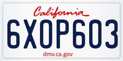 CA license plate 6XOP603
