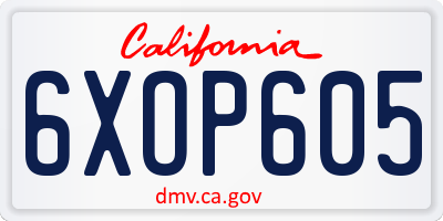 CA license plate 6XOP605