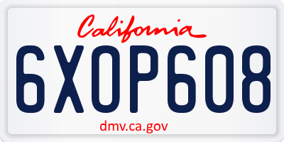 CA license plate 6XOP608