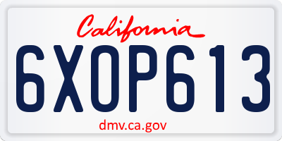 CA license plate 6XOP613