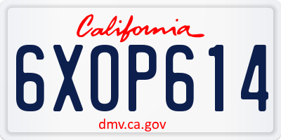 CA license plate 6XOP614