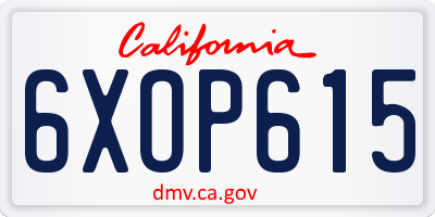 CA license plate 6XOP615