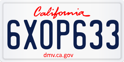CA license plate 6XOP633