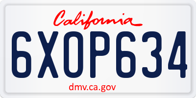 CA license plate 6XOP634