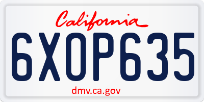 CA license plate 6XOP635