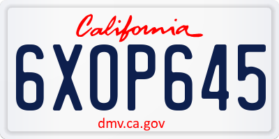 CA license plate 6XOP645