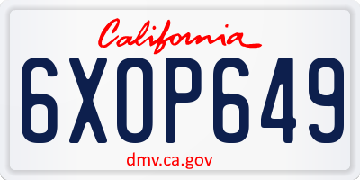CA license plate 6XOP649