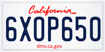 CA license plate 6XOP650