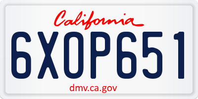 CA license plate 6XOP651