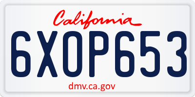 CA license plate 6XOP653