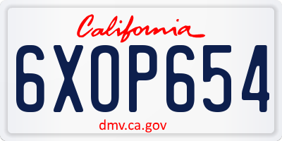 CA license plate 6XOP654