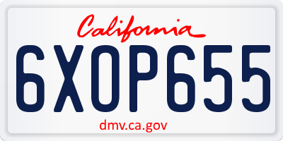 CA license plate 6XOP655