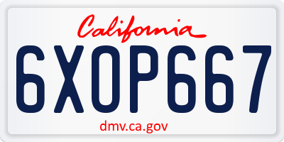 CA license plate 6XOP667