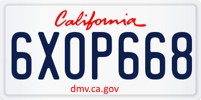 CA license plate 6XOP668